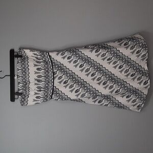 Ann Taylor Loft Paisley Handkerchief Black & White Print Strapless A-Line Dress